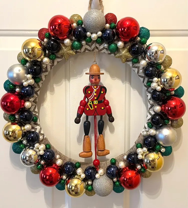 Handmade Mixed Ornament Christmas Wreath Wood Plastic Vtg One of a Kind 14.5” D