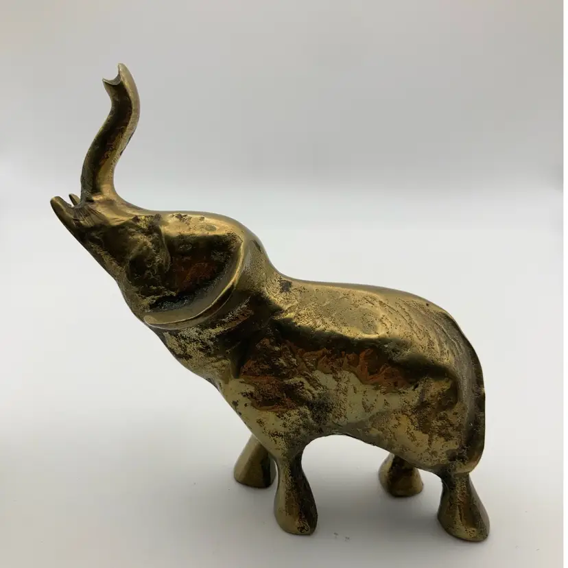 (#2) Miniature Brass Elephant 3 1/2” Tall 3 1/2” Long! Made In Korea Interpur Sticker!