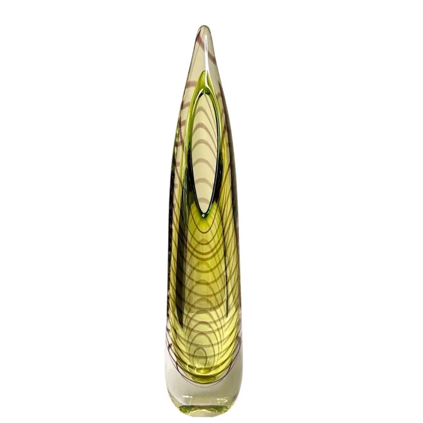 Waterford Evolution Quiet Knoll Vase Crystal Art Glass Green W/Brown Spiral 18β T x 3-3/4β W (Base) Signed MCM READ