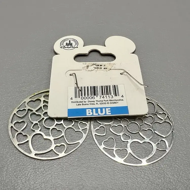 Disney Parks Hidden Mickey Heart Cutout Dangle Earrings Iridescent Pastel 1.5" Round