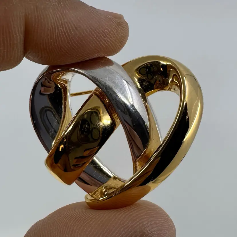 Interlocking Heart Gold & Silver Tone Brooch