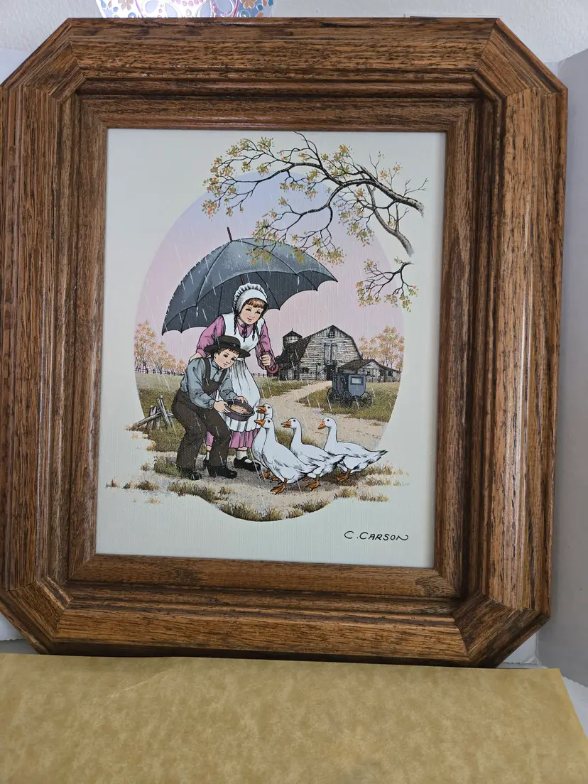 Vintage C Carson Serigraph Amish Painting in Frame