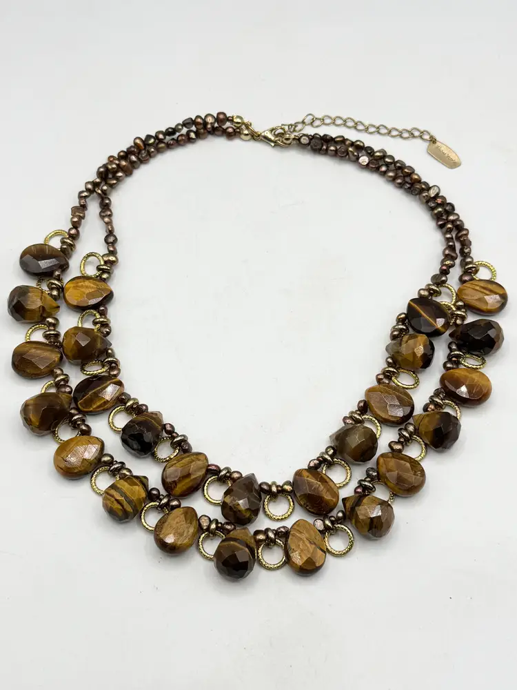 Vintage brown stone double strand beaded necklace
