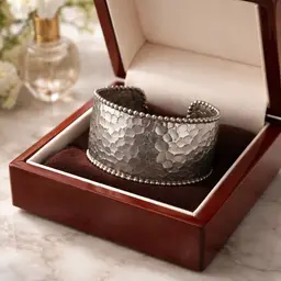 Vintage Silver Tone Cuff Bracelet w/ Hammered Texture