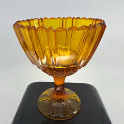 Vintage Amber Glass Pedestal Compote