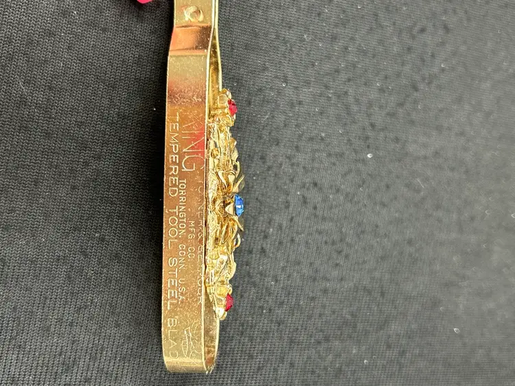 King & Seymour Vintage Rhinestone Corkscrew Can Bottle Steel Opener 5" in. Gold