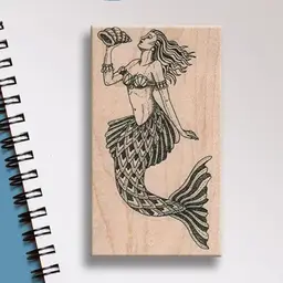 Mermaid With Conch Shell Rubber Stamp