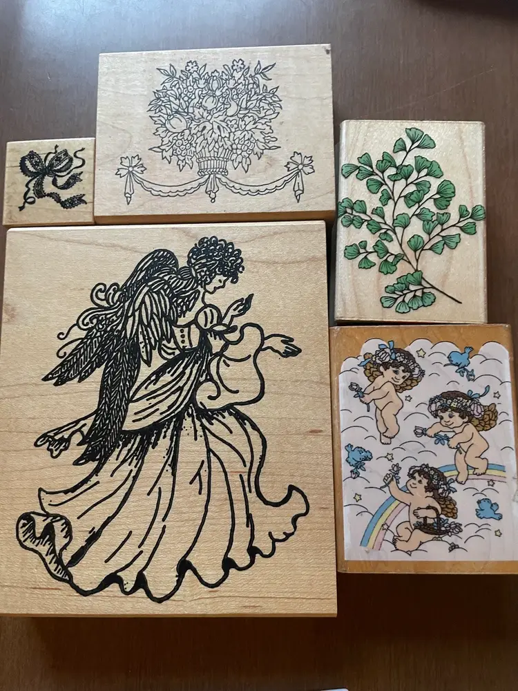 Vintage Angelic Floral Rubber Stamps - Set Of 5