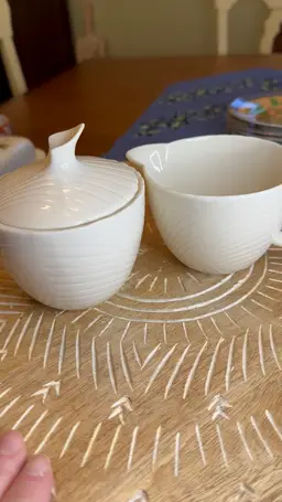 Belleek Irish Porcelain Spiral Shell Cream and Lidded Sugar