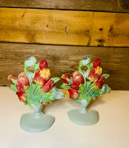 Vintage Lillian Vernon Cast Iron Tulip Vase Bookends or Door Stop CottageCore Shabby Chic Country