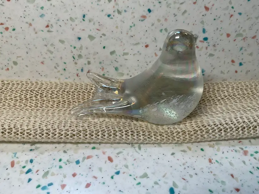 #01 Blown glass 3” Iridized clear bird