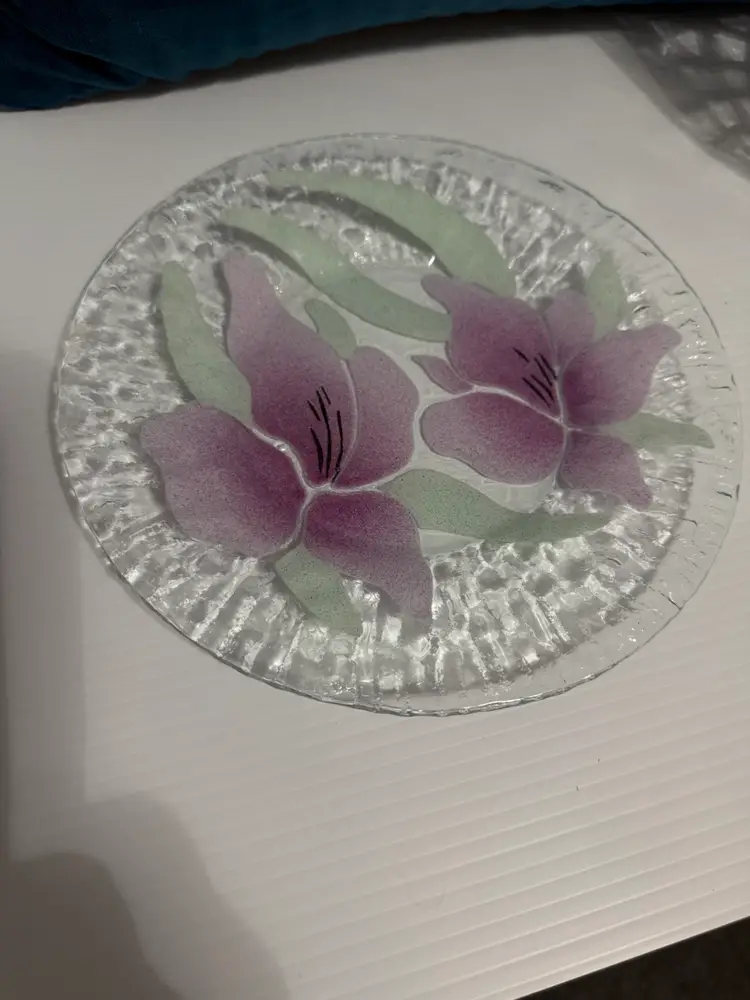 Single Sydenstricker Glass Works 8.5” Textured Crackle Plate – Lavender Floral