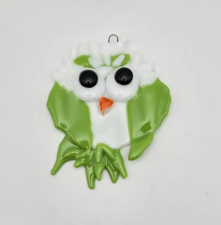 Hand Made Whimsical Fused Glass Owl Suncatcher Ornament Decorations