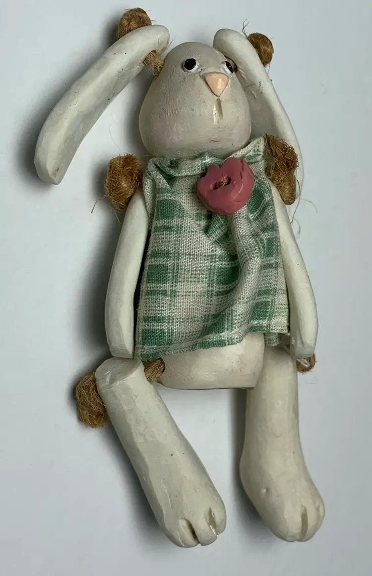 Russ Ceramic Articulated Bunny in Green Plaid Dress Item #14029