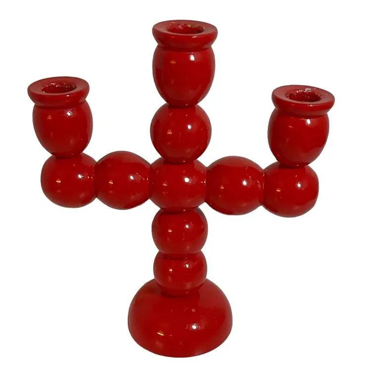 #01 Vintage Swedish Three-Arm Red Lacquer Candelabra