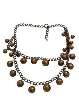 Vintage Early Unsigned Miriam Haskell Hanging Brass Beads Double Bib Necklace