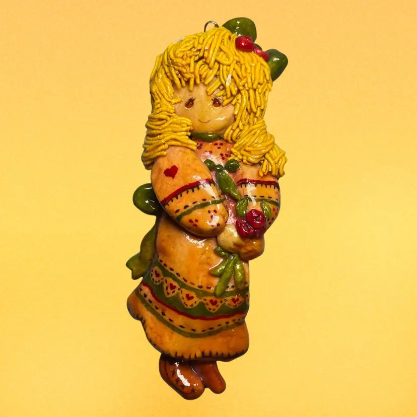 Handmade Folk Art (USA) Vintage 1970s Sweet Intricate Salt Bread Dough Woman Wall Ornament 7"