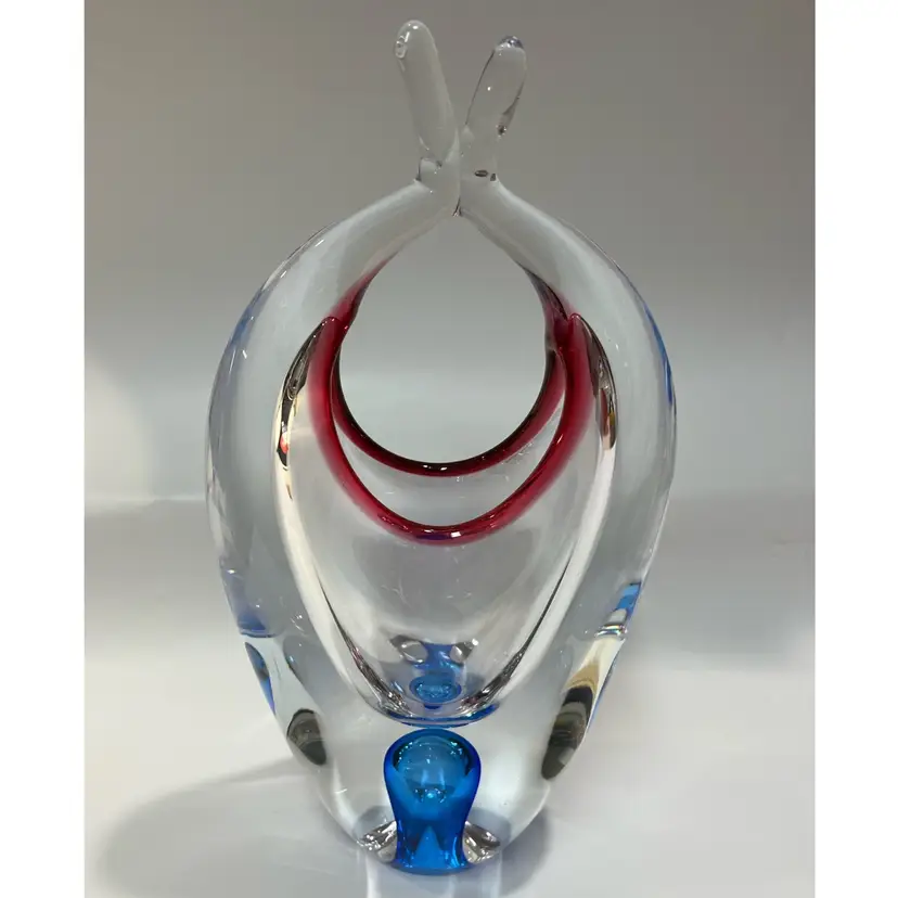 Stunning MCM By Josef Hospodka- Chribska Glass Co. - Czech Republic -Art Glass -Hand Blown- Basket Vase - Cobalt Cranberry- 9.5” Tall, 5” Wide