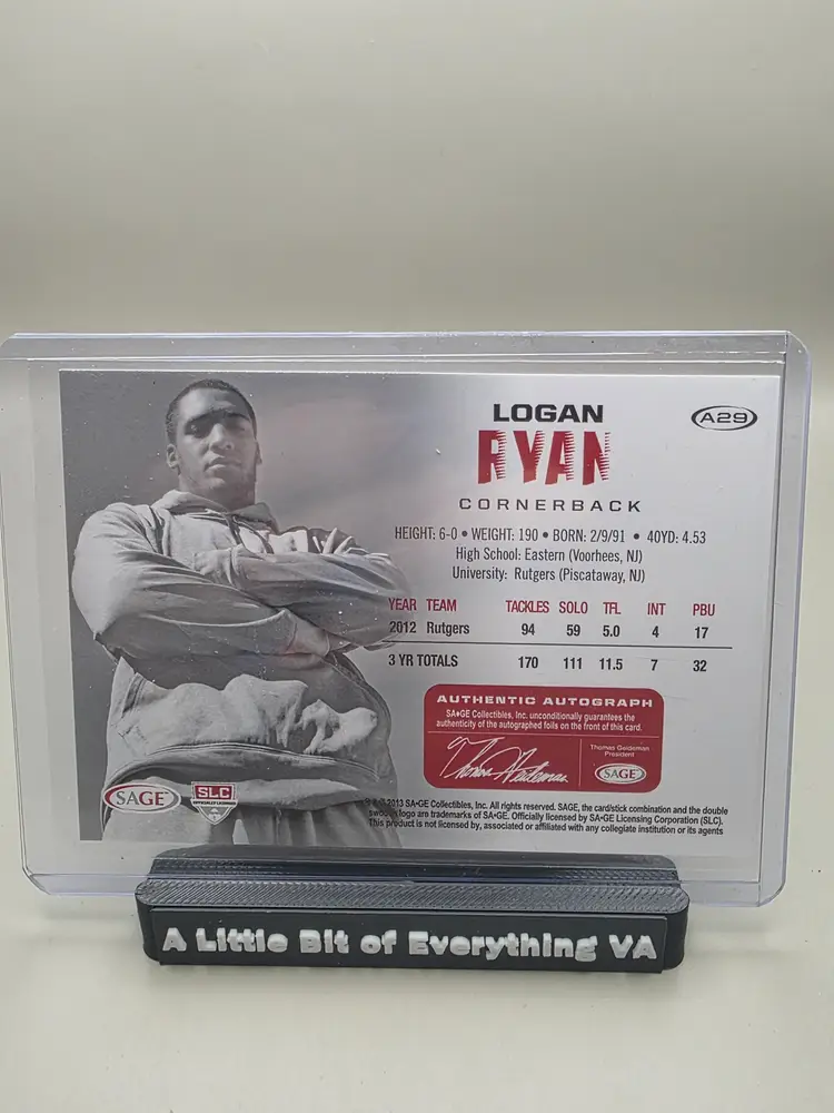Logan Ryan 2013 SAGE HIT: Autographs Silver