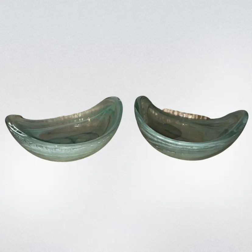 Art Glass Oval Oblong Seafoam Green Swirl Trinket Dish Bowl Soap Ring Holder (2)