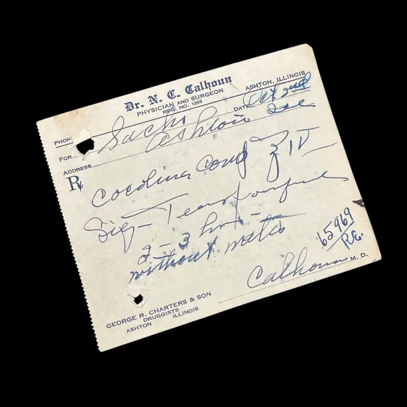 Vintage 1940 Handwritten Prescription, Codeine Compound