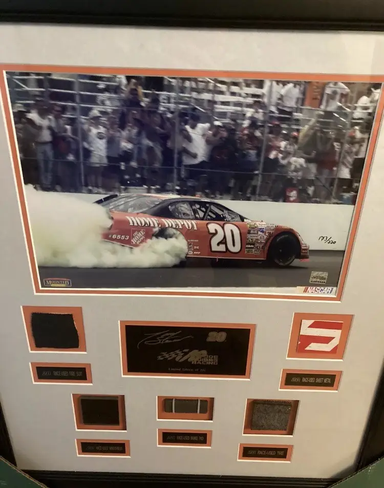 Tony Stewart Picture Mounted Memories Huge Race Used Metal Windshield Suit Tire brake pad