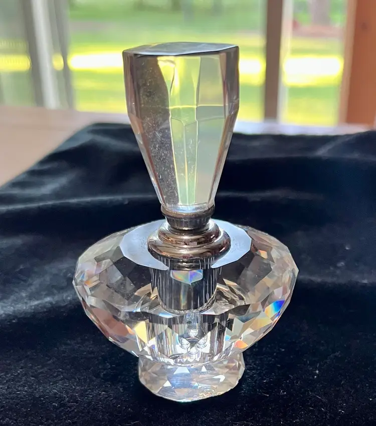 Vtg Cut Clear Crystal Perfume Decanter with Crystal Tip Screw On Stopper READ