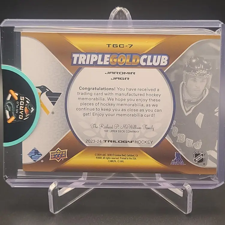 2023-24 Upper Deck Trilogy Jaromir Jagr Triple Gold Club Numbered 149/199 Card # THC-7 Pittsburgh Penguins Hockey Card