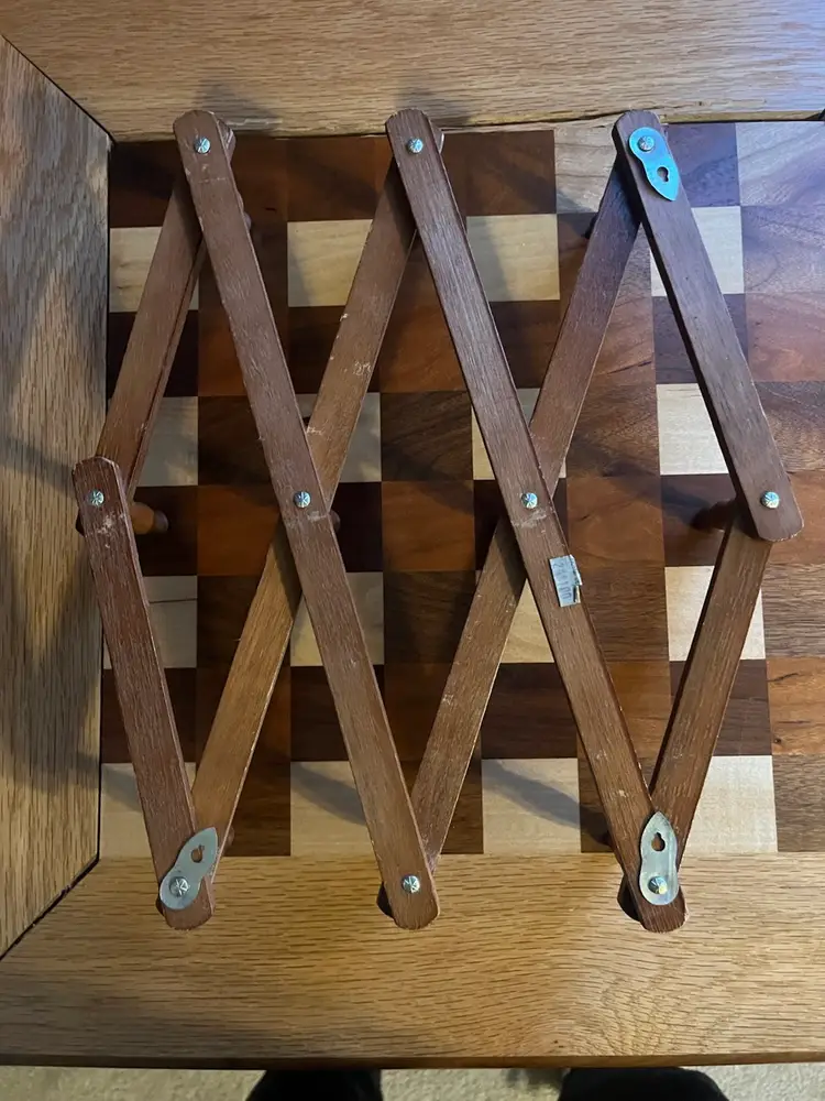 Vintage Wooden Accordion Peg Rack With Rounded Pegs 10 Pegs, Total Hangers On Back Hangers Marked With Taiwan  #1