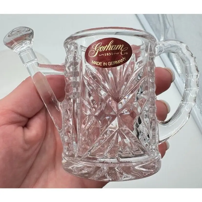 THE GORHAM CRYSTAL WATERING CAN SCULPTURE BY LENOX MADE IN GERMANY 3" X 5"