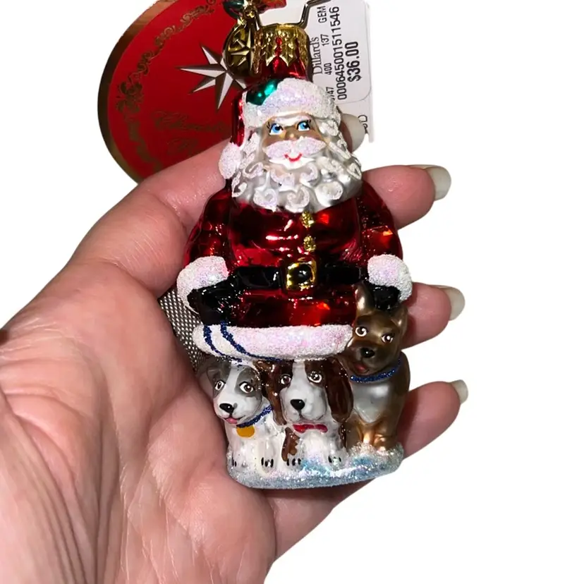 Christoper Radko Promenading Pups Santa Ornament 2021 3.25” NWT