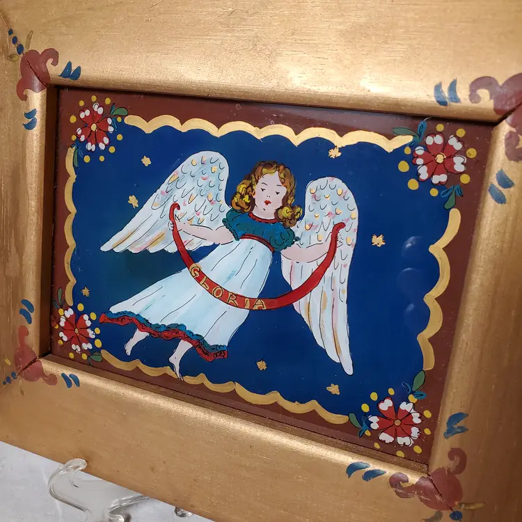 Reverse Hand Painted on Glass Angel Art