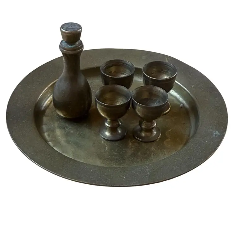 Vintage Miniature Brass Decanter & 4 Cups