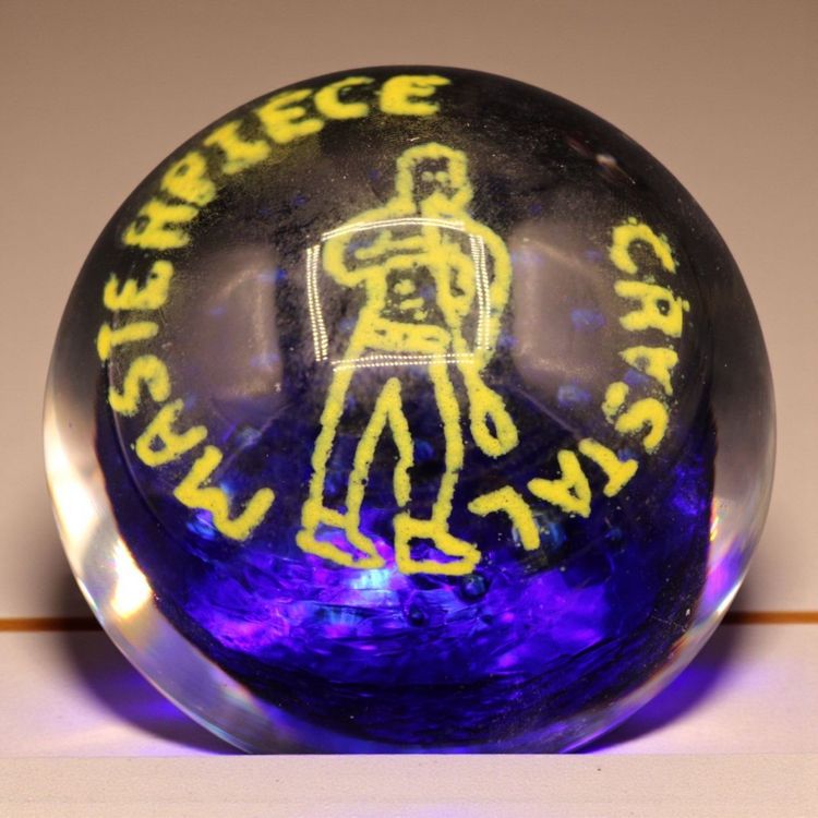Cobalt Blue Masterpiece Crystal Signed JB Paperweight Yellow Glass Blower 2 1/2” Tall 1#4oz