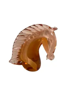Horse Head Bust Glass Paperweight Peach