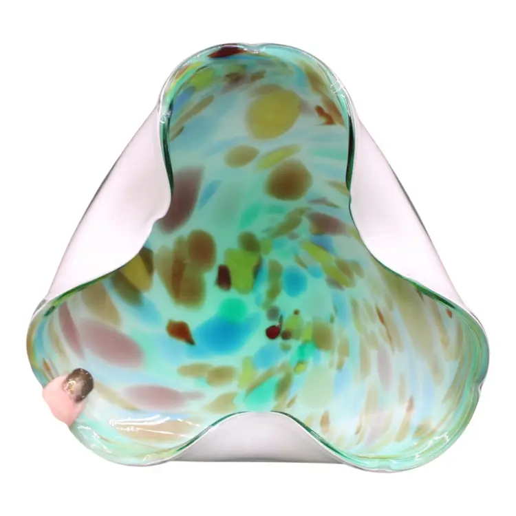 Tutti Frutti Teal Green Cased White Trifold Bowl 8”x7 1/2”x2”