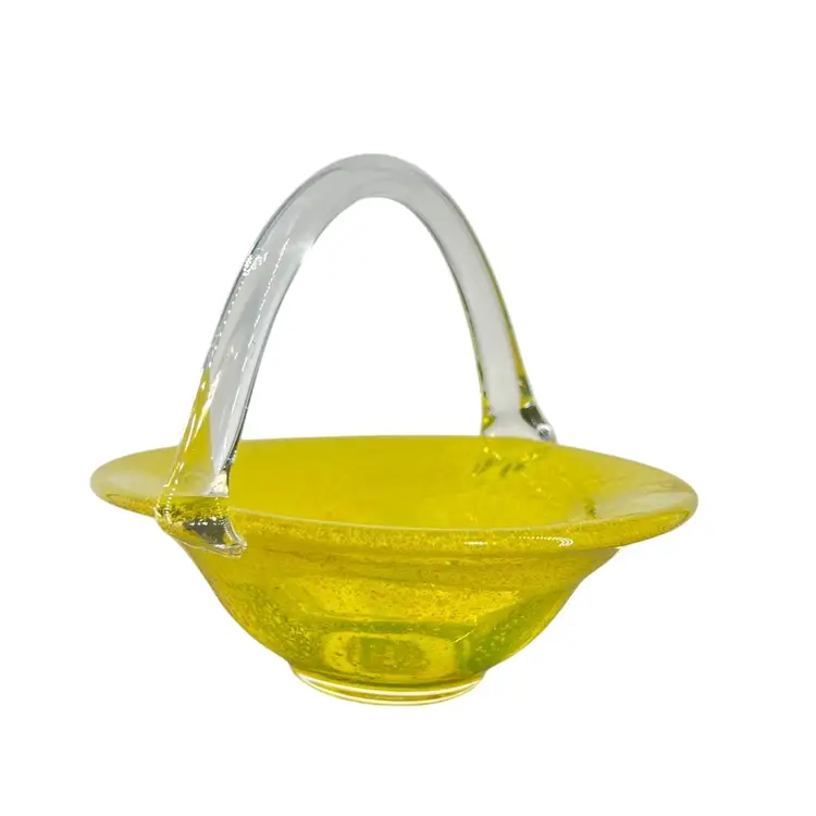 Art Glass Basket
Blown Glass
Yellow With Clear Applied Handle
Smooth Bottom No Signature





Christmas Holiday Hosting 
Party Celebration Winter Gift
Thanksgiving Harvest Autumn Halloween Party Celebration Gift Spring Summer 
Mothers Day Anniversary Birthday