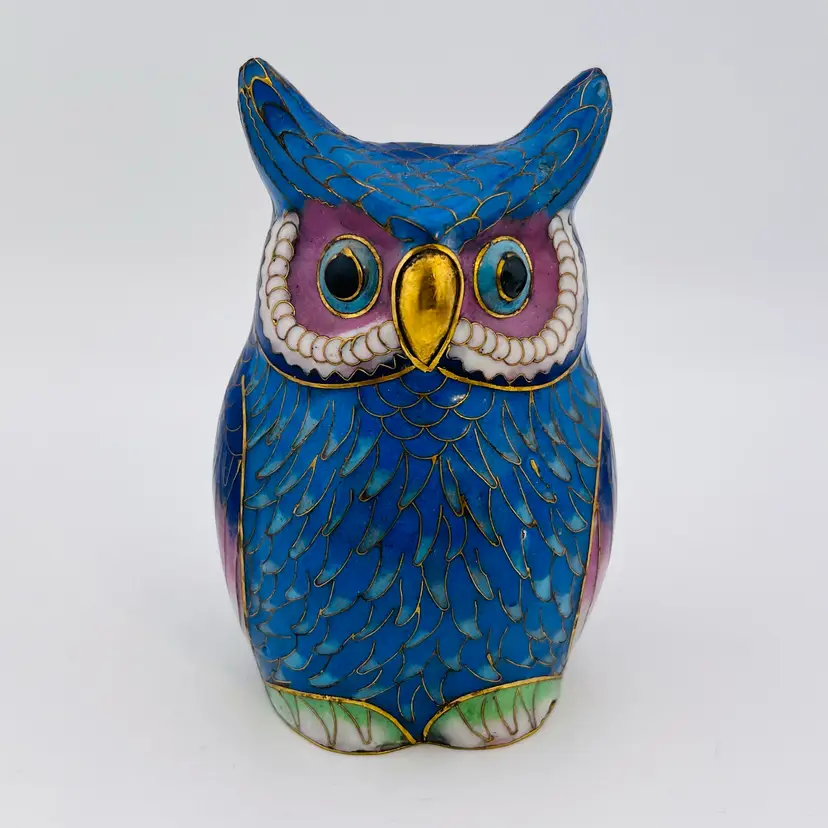 Vintage Cloisonné Owl Figurine 4”
