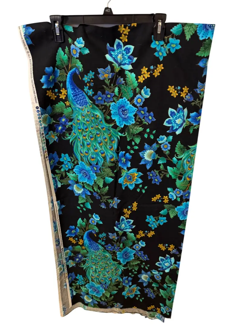 Timeless Treasures Fabric, INC Peacock Black And Blue 93” By 41”