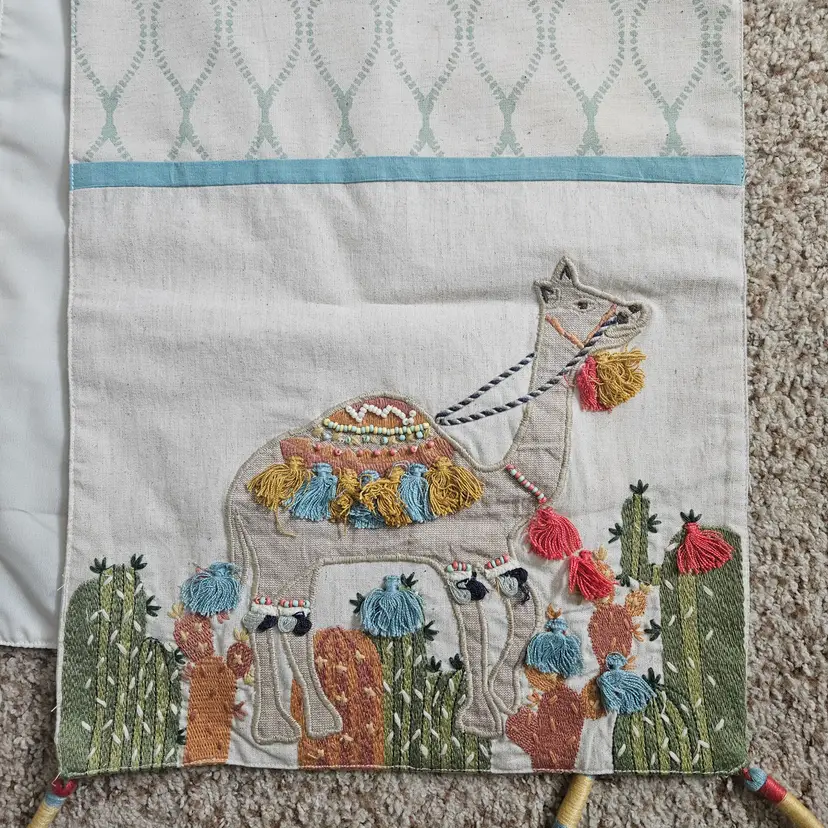 Pier 1 Imports Table Runner Embroidered Spring Camel Tassel Bohemian