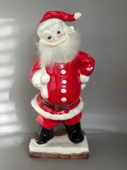 Vintage Ceramic Santa with Fur Beard Figurine Japan 8 1/2”