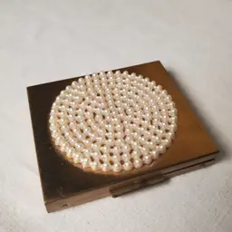 Gold Toned and Faux Pearl Powder Compact
