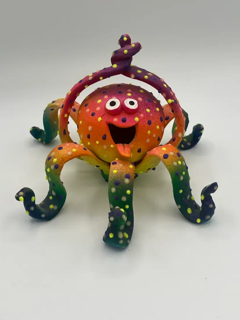 Polka-dotted Pink Octopus Sculpture W/ Tongue Out --Glows In The Dark