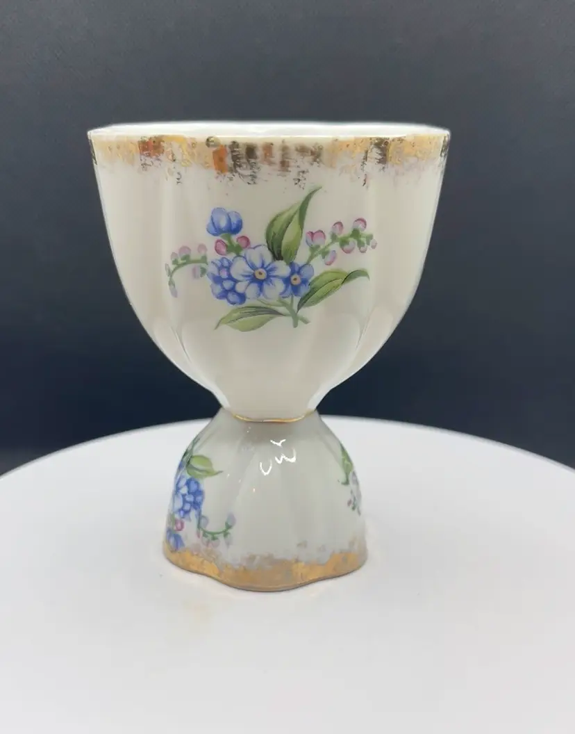 Blue Floral Forget Me Not Bone China Large Egg Cup Gold Gilt Rim And Base