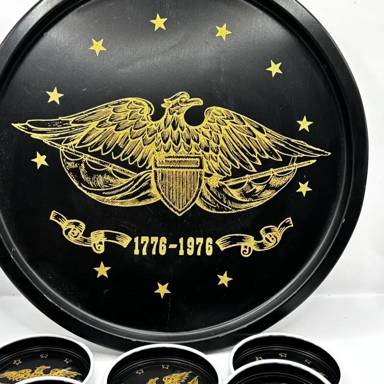 Vintage Bicentennial Serving Tray With Matching Coasters