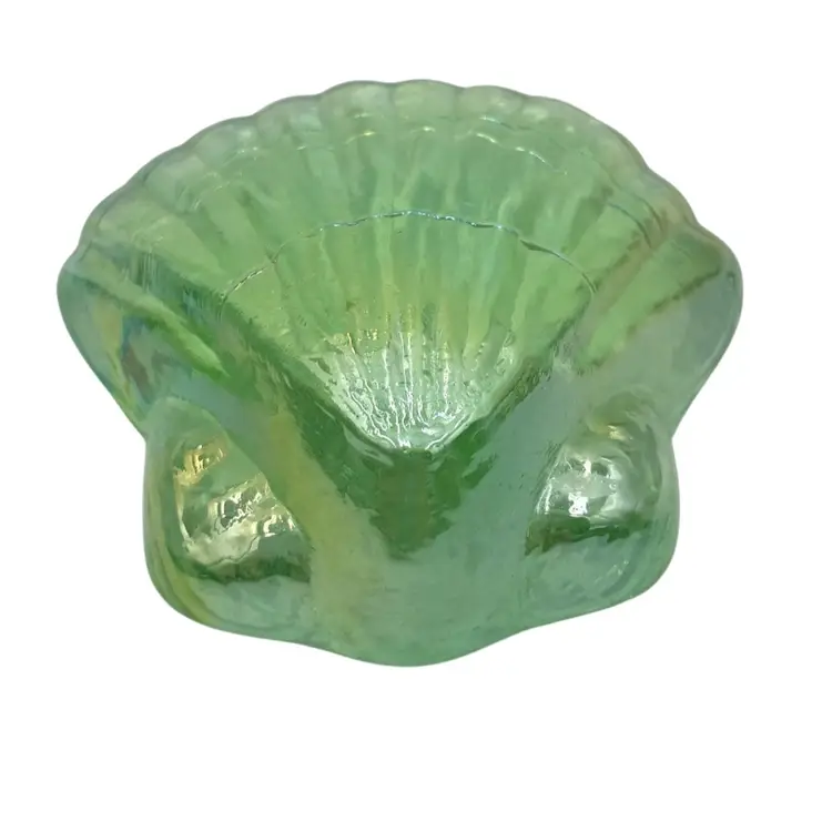 Sea Shell Glass Paperweight, Iridescent Light Green, Ocean Theme