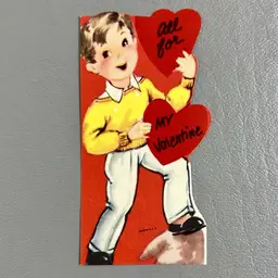 Vintage Die Cut Valentine Card Boy Hearts All For My Valentine 3.75"