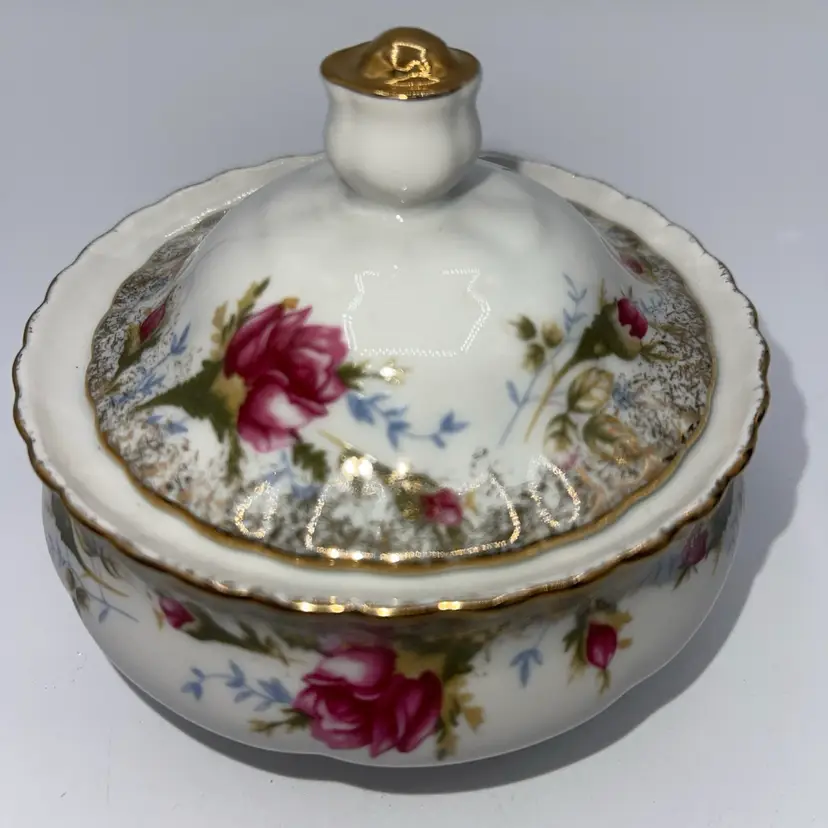 Chodziez Floral Trinket Box/sugar Bowl 4”x 3.5” Gold Gilding Made In Poland