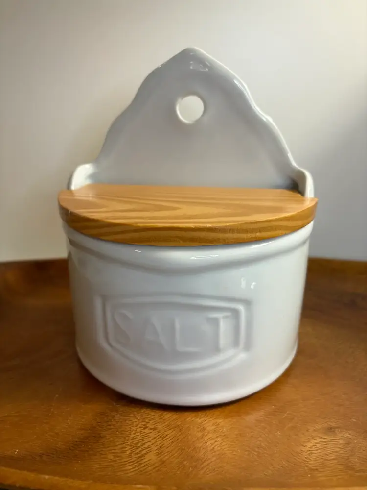 Ceramic Salt Cellar With Wood Lid