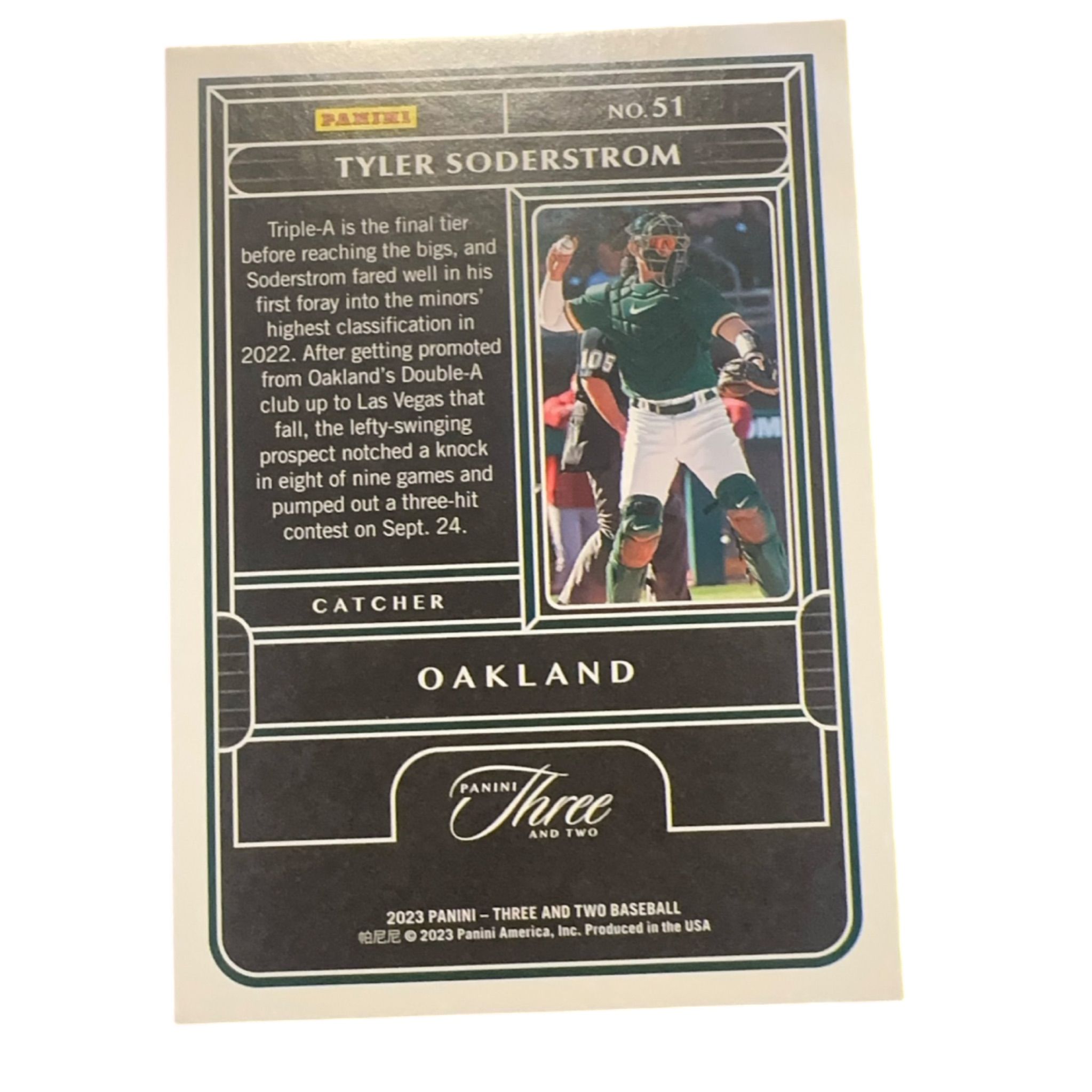 TYLER SODERSTROM 直筆サインボール A's Tyler Soderstrom Panini 2023 Three and Two RC Holo Silver 03/20 #51